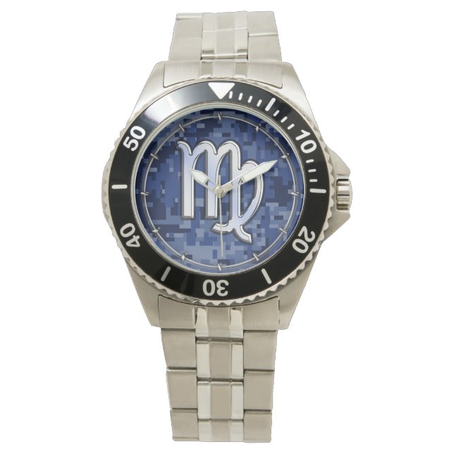 Virgo Zodiac Sign auf Navy Blue Digital Camouflage Armbanduhr (Vorderseite)