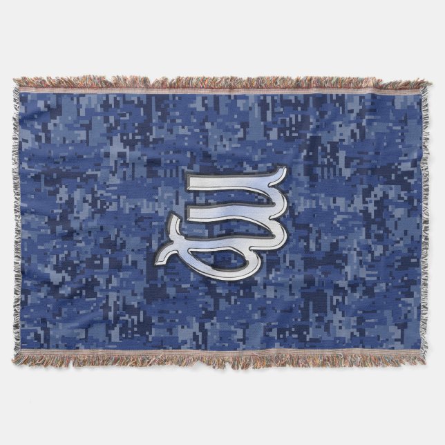 Virgo Zodiac Sign auf Navy Blue Digital Camouflage Decke (Vorderseite)