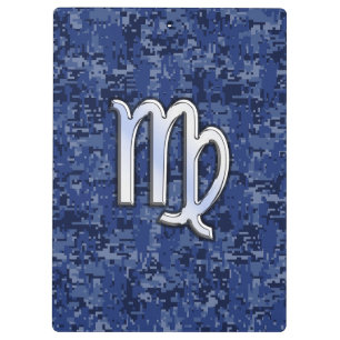 Virgo Zodiac Sign auf Navy Blue Digital Camouflage Klemmbrett
