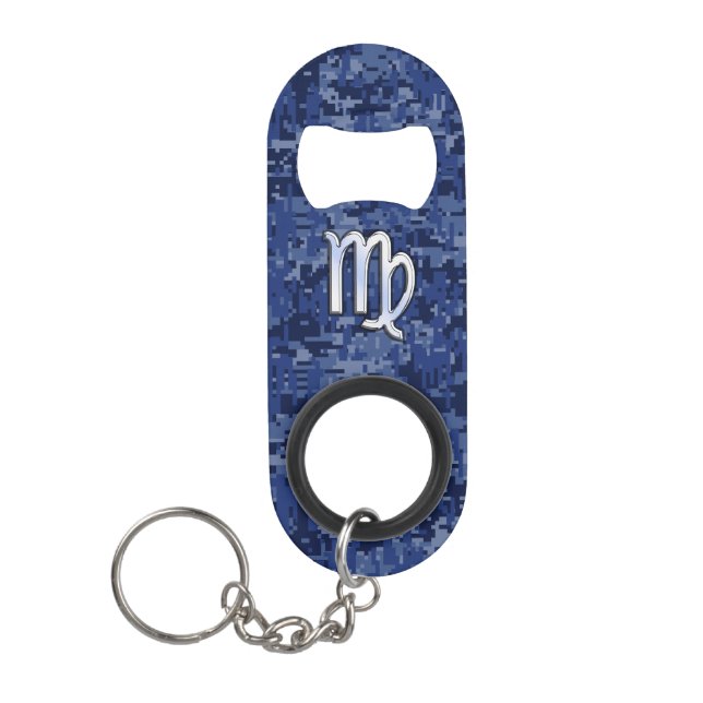 Virgo Zodiac Sign auf Navy Blue Digital Camouflage Mini Flaschenöffner (Vorderseite)