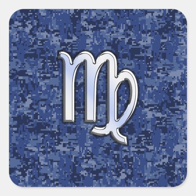 Virgo Zodiac Sign auf Navy Blue Digital Camouflage Quadratischer Aufkleber (Vorderseite)