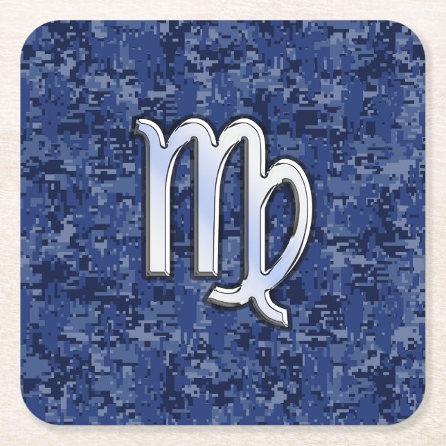Virgo Zodiac Sign auf Navy Blue Digital Camouflage Rechteckiger Pappuntersetzer (Vorderseite)