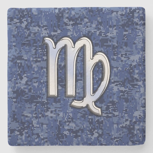 Virgo Zodiac Sign auf Navy Blue Digital Camouflage Steinuntersetzer (Vorderseite)