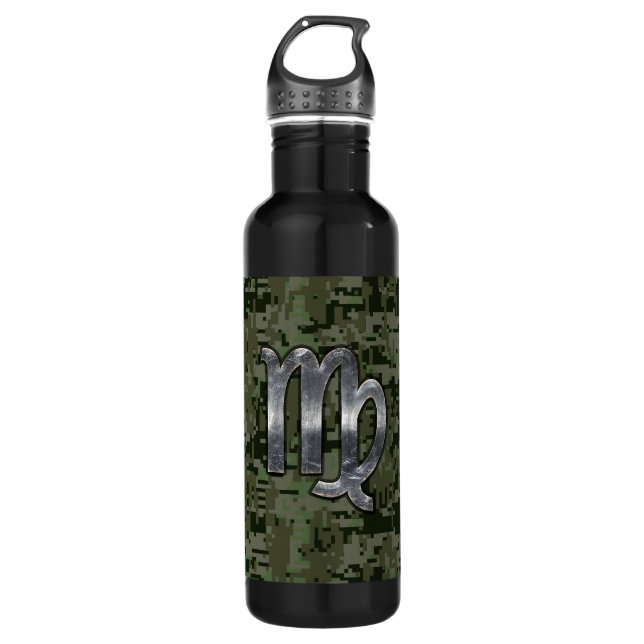 Virgo Zodiac Sign auf Olive Green Digital Camoufla Edelstahlflasche (Vorderseite)