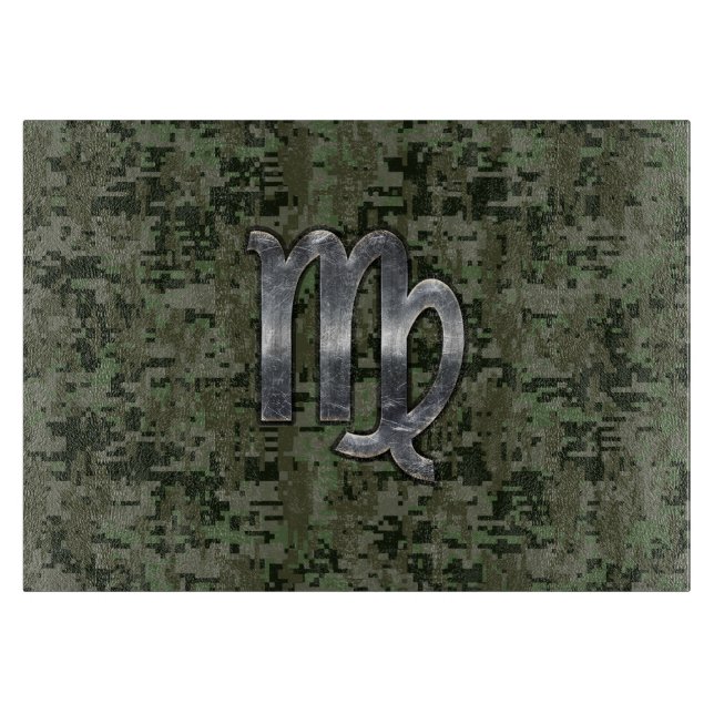 Virgo Zodiac Sign auf Olive Green Digital Camoufla Schneidebrett (Vorderseite)