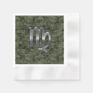 Virgo Zodiac Sign auf Olive Green Digital Camoufla Serviette