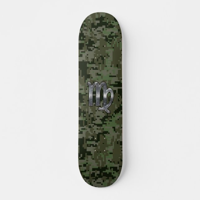 Virgo Zodiac Sign auf Olive Green Digital Camoufla Skateboard (Vorne)