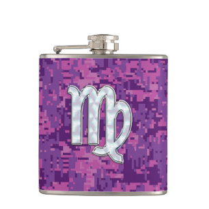 Virgo Zodiac Sign auf Pink Digital Camouglage Flachmann