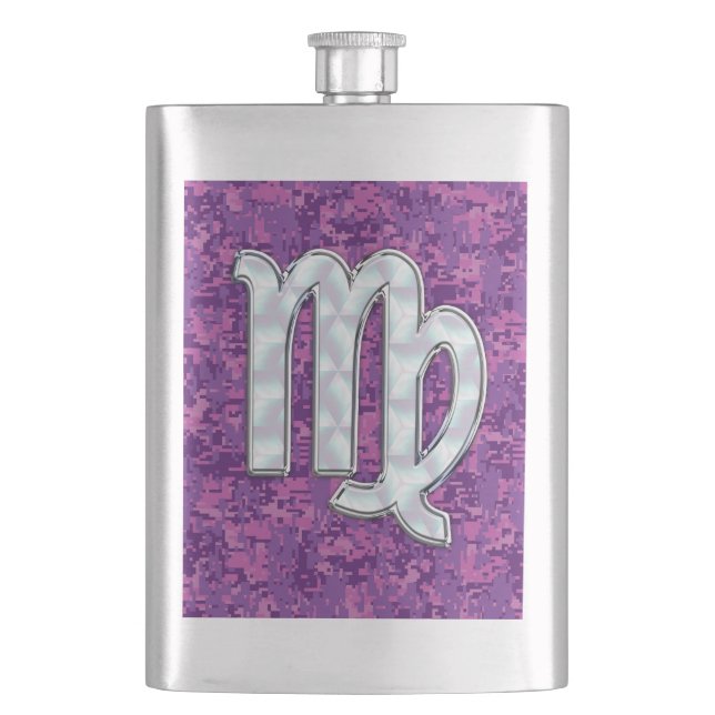 Virgo Zodiac Sign auf Pink Fuchsia Digitale Camouf Flachmann (Vorderseite)