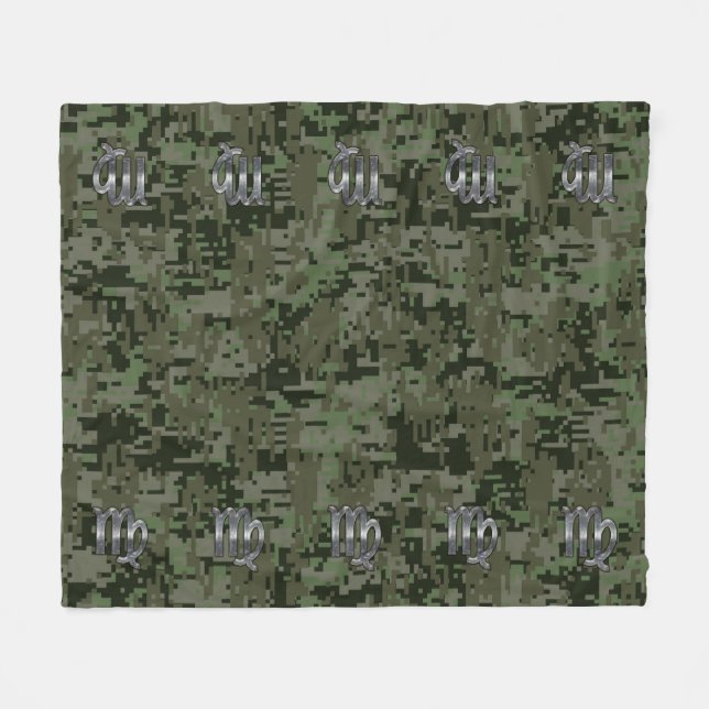 Virgo Zodiac Sign auf Woodland Digital Camouflage Fleecedecke (Vorderseite (Horizontal))