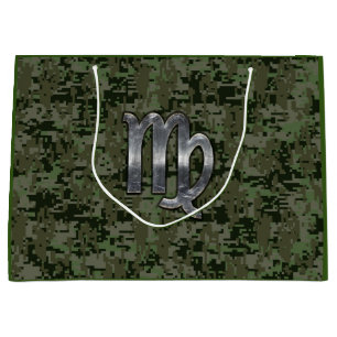 Virgo Zodiac Sign auf Woodland Digital Camouflage Große Geschenktüte