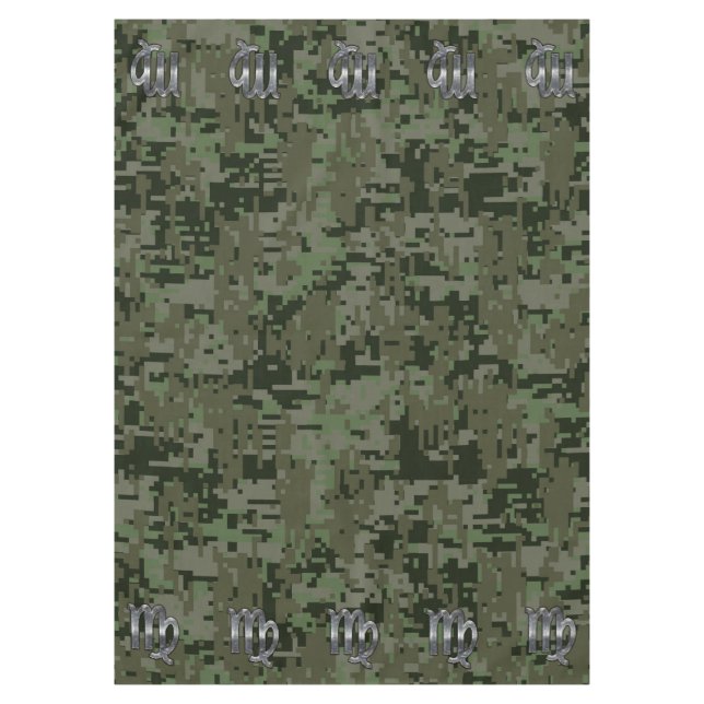 Virgo Zodiac Sign auf Woodland Digital Camouflage Tischdecke (Vorderseite)