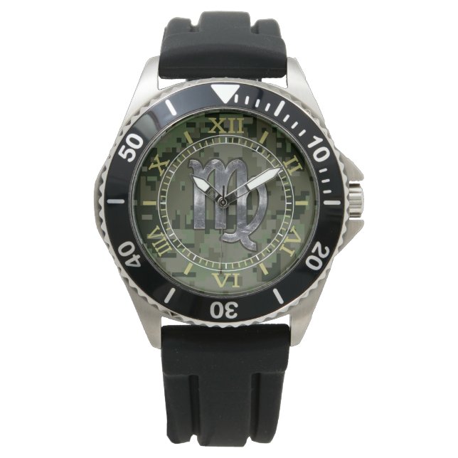 Virgo Zodiac Sign bei der Digital Green Camouflage Armbanduhr (Vorderseite)