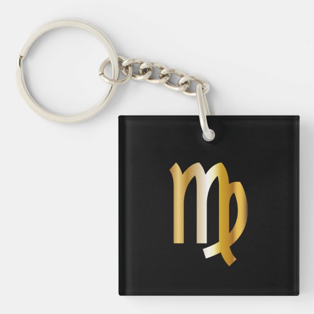 Virgo Zodiac Sign, Black & Gold Schlüsselanhänger (Vorderseite)