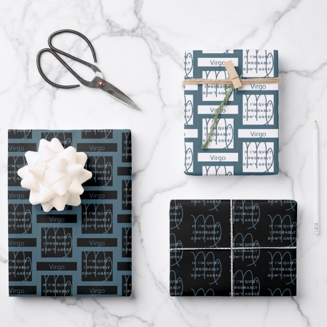 Virgo Zodiac Sign Fusion Zitat Blue & White Geburt Geschenkpapier Set (Vorderseite)