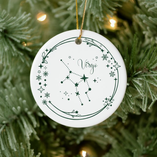 Virgo Zodiac Sign Green Individuelle Name Keramik Ornament (Baum)