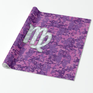 Virgo Zodiac Sign on Pink Digital Camouglage Geschenkpapier
