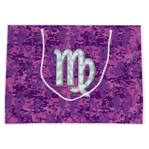 Virgo Zodiac Sign Pink Fuchsia Digital Camouflage Große Geschenktüte