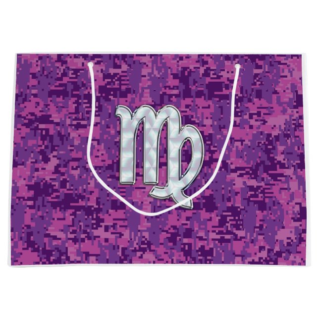 Virgo Zodiac Sign Pink Fuchsia Digital Camouflage Große Geschenktüte (Vorderseite)