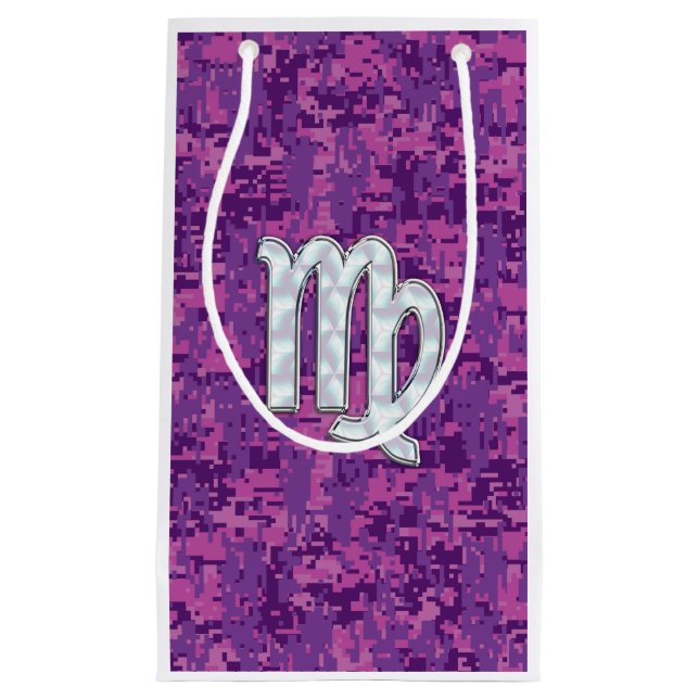 Virgo Zodiac Sign Pink Fuchsia Digital Camouflage Kleine Geschenktüte (Vorderseite)