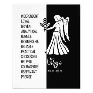 Virgo Zodiac Sign Print, Black & White Fotodruck