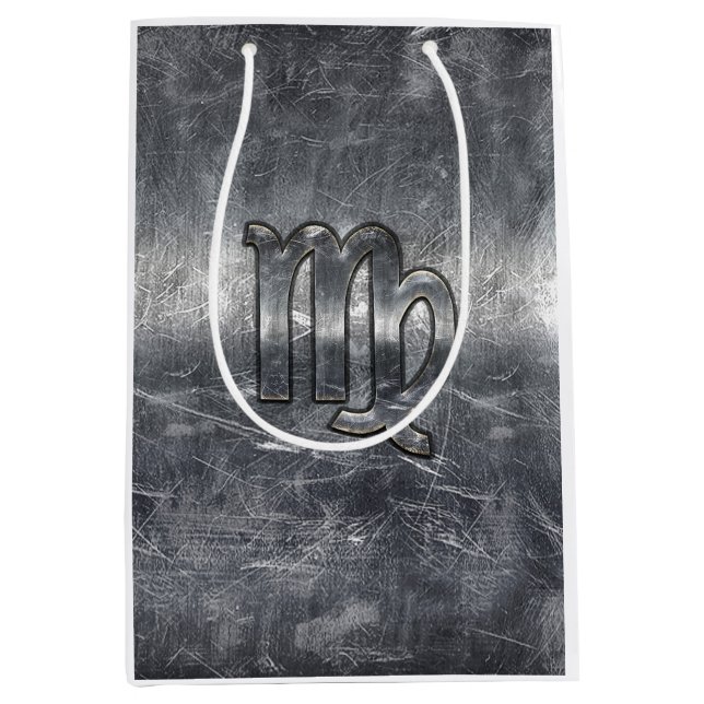 Virgo Zodiac Sign Silver gestörter Stil Mittlere Geschenktüte (Vorderseite)