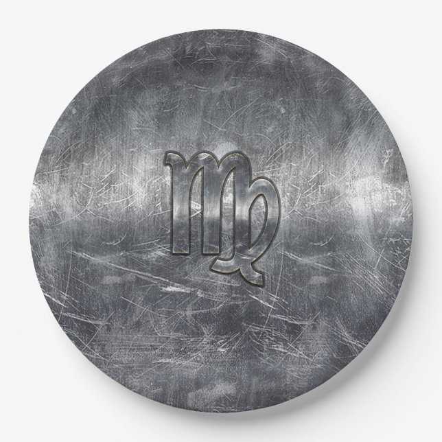 Virgo Zodiac Signage Silver Distressed Style Pappteller (Vorderseite)