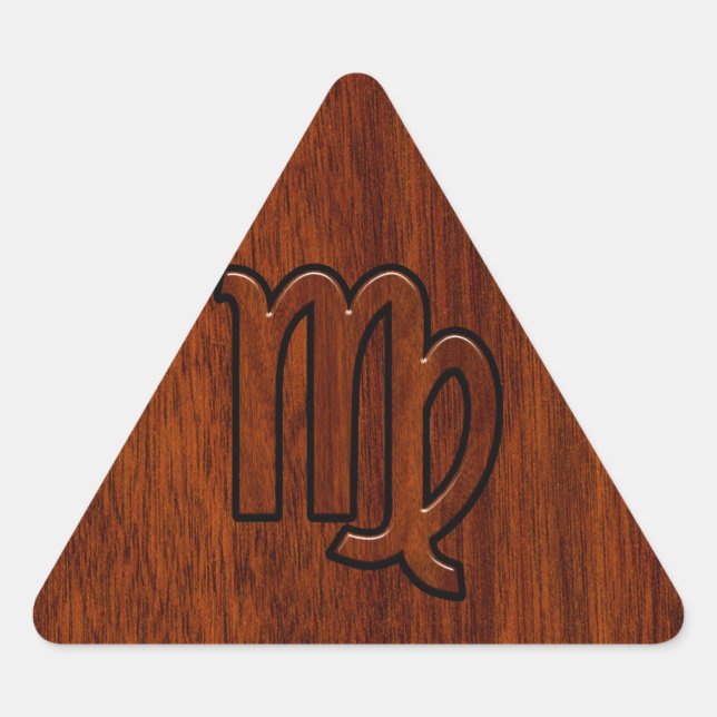 Virgo Zodiac Signature im Mahagoni-Holzstil Dreieckiger Aufkleber (Vorderseite)