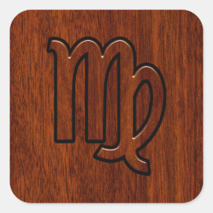 Virgo Zodiac Signature im Mahagoni-Holzstil Quadratischer Aufkleber