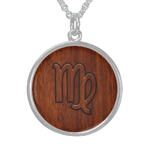 Virgo Zodiac Signature im Mahagoni-Holzstil Sterling Silberkette