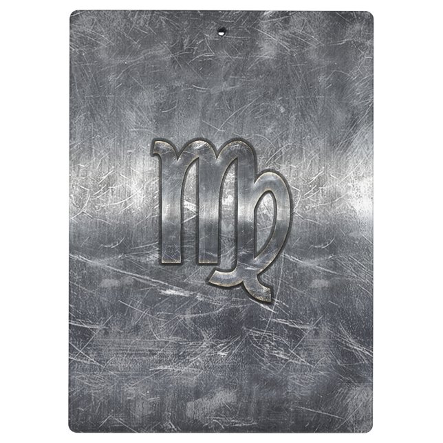 Virgo Zodiac Signing Silver Grunge Beändigter Stil Klemmbrett (Rückseite)