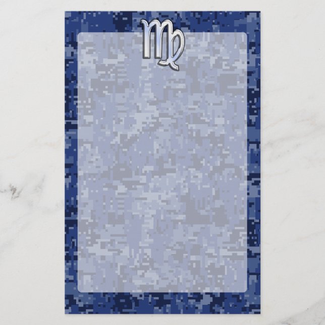Virgo Zodiac Silver Sign auf Navy Blue Digital Cam Briefpapier (Vorderseite)