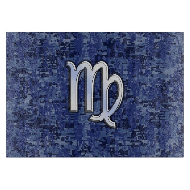 Virgo Zodiac Silver Sign auf Navy Blue Digital Cam Schneidebrett (Vorderseite)