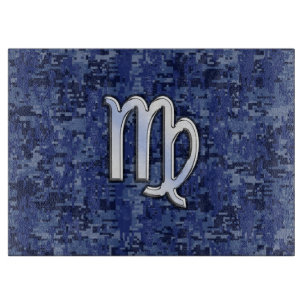 Virgo Zodiac Silver Sign auf Navy Blue Digital Cam Schneidebrett