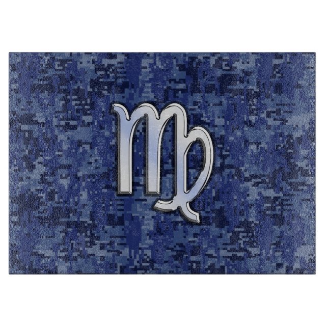 Virgo Zodiac Silver Sign auf Navy Blue Digital Cam Schneidebrett (Vorderseite)