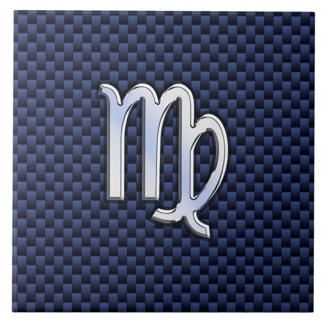 Virgo Zodiac Silver Sign Blue Carbon Fibre Print Fliese (Vorderseite)