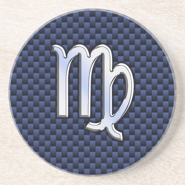 Virgo Zodiac Silver Sign Blue Carbon Fibre Print Sandstein Untersetzer (Vorne)
