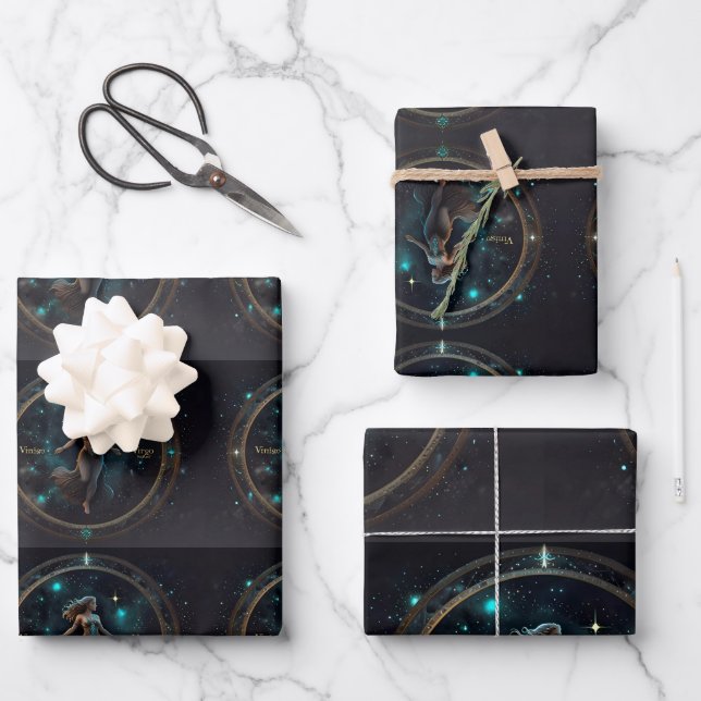 Virgo Zodiac Star Symbol Wrapping Paper Sheets Geschenkpapier Set (Vorderseite)