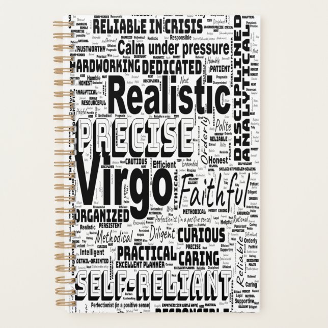 Virgo Zodiac Word Cloud Inspiration Planner (Devant)