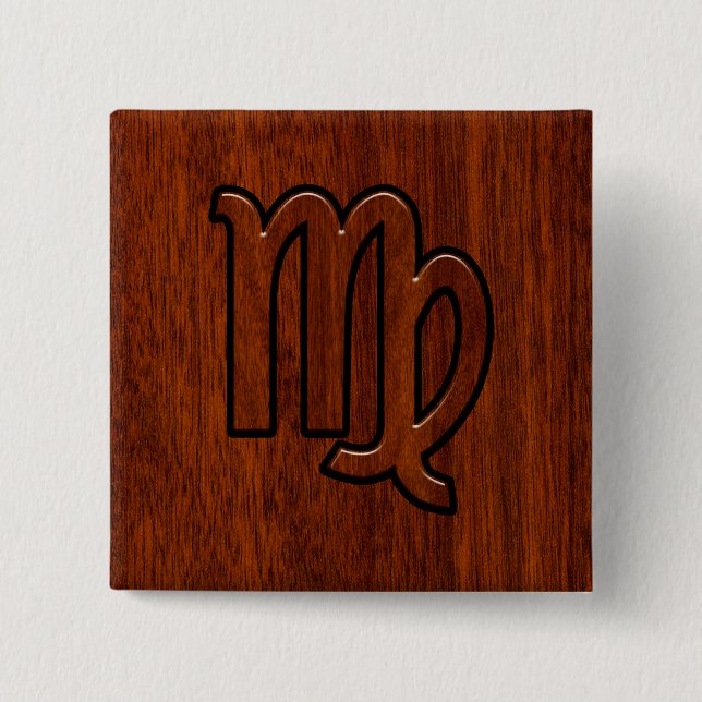 Virgo Zodiac-Zeichen im Mahogany-Stil Button (Vorderseite)