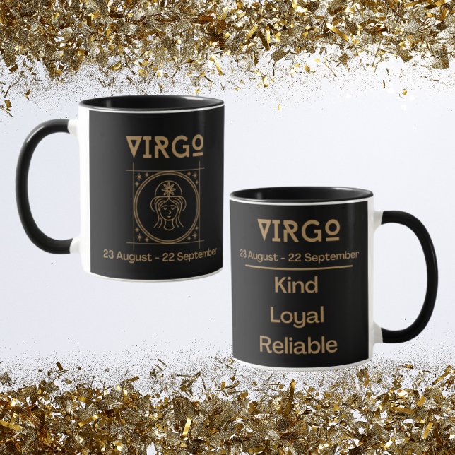 Virgo Zodiac Zeichen mit Symbol und Eigenschaften Tasse (Virgo Zodiac Coffee Mug with traits)