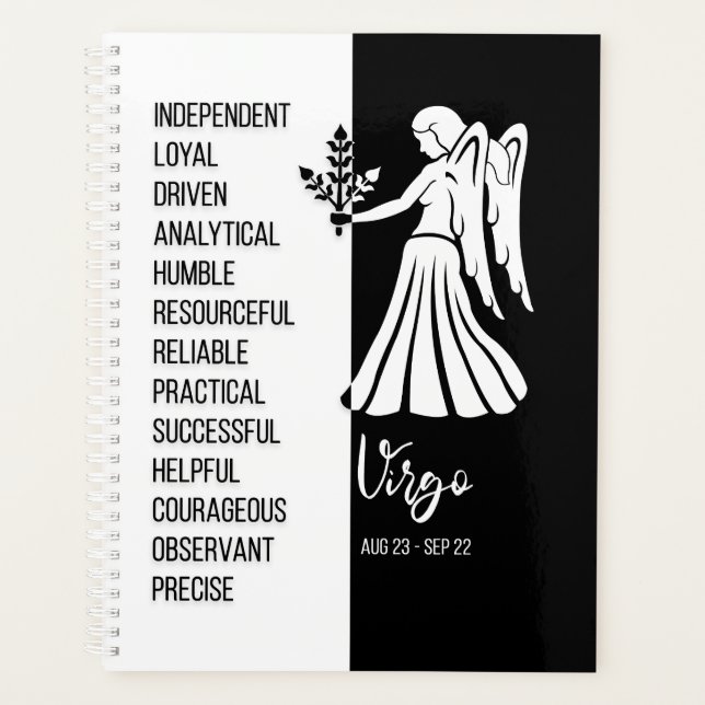 Virgo Zodiac Zeichen, Schwarz & Weiß Planer (Vorderseite)