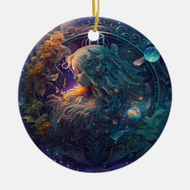 Virgo Zodiac Zeichenwasser-Farbe Design Keramik Ornament (Vorne)