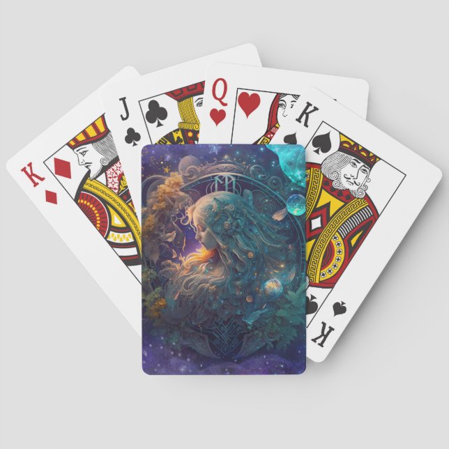 Virgo Zodiac Zeichenwasser-Farbe Design Spielkarten (Rückseite)