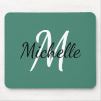 Viridian Green & White Monogram Add your name