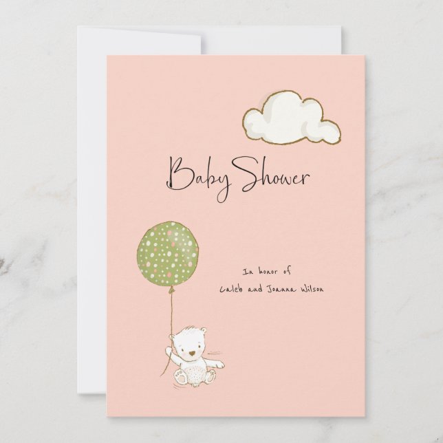 Virtual Baby Duschbär Girl Peach Pink Save The Date (Vorderseite)