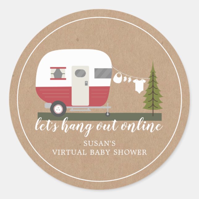 Virtual Baby Dusche by Mail Red Camper Cardstock Runder Aufkleber (Vorderseite)