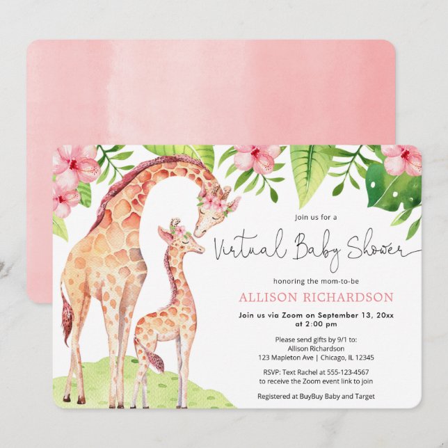 Virtual Baby Dusche niedliche Giraffe Safari-Babym Einladung (Vorne/Hinten)