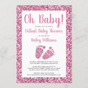 Virtual Baby Dusche Rosa Glitzer Einladung