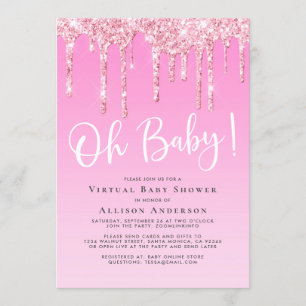 Virtual Baby Girl Dusche Glitzer Tropfen Pink Einladung